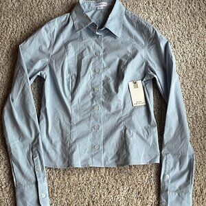 NWT Good American Poplin Button Down Shirt in Blue Size Small
